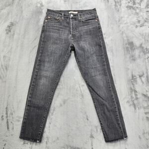 Levi’s Jeans Womens W28 Faded Black Gray Wedgie Skinny Ankle Button Fly Raw Hem